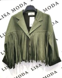 Olivno zelena kratka jakna z resicami