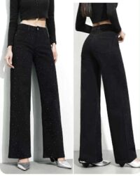 Ravne črne jeans s kristalčki