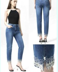 Oprijete jeans s čipko