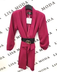 Enobarven dolg blazer z nabranimi rokavi