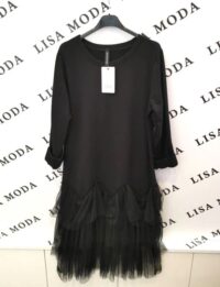 Črna obleka z volančki iz tila