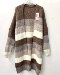 Rjava črtasta pletena jopa