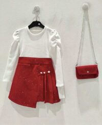 Belo-rdeča obleka s torbico